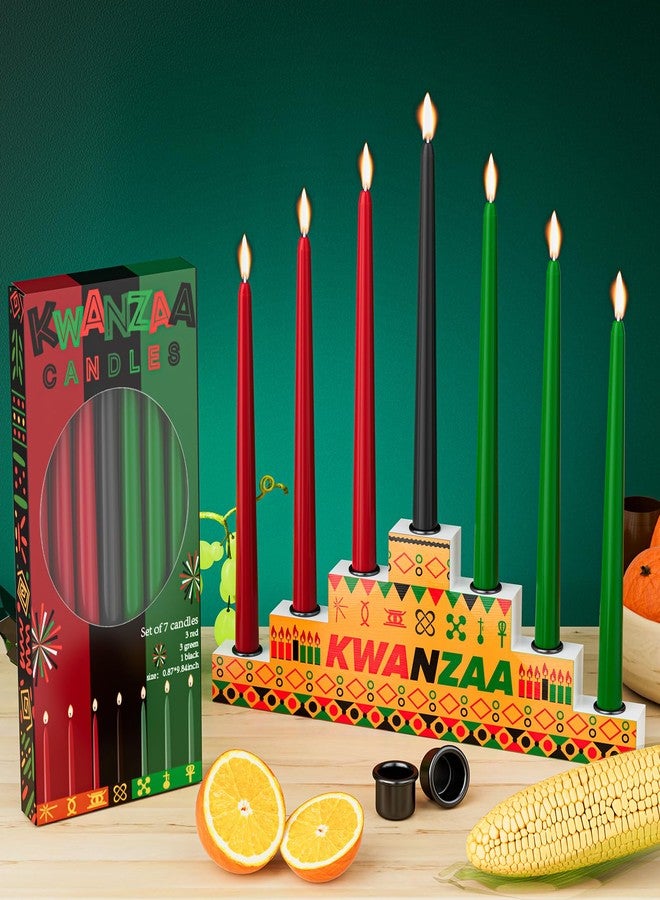 Kenburg Kwanzaa Kinara Set - Double Sided Wooden Kwanzaa Candle Holder with Dripless Taper Candles (3 Red, 3 Green, 1 Black) and Metal Cup for African Heritage Holiday Party - Image 1